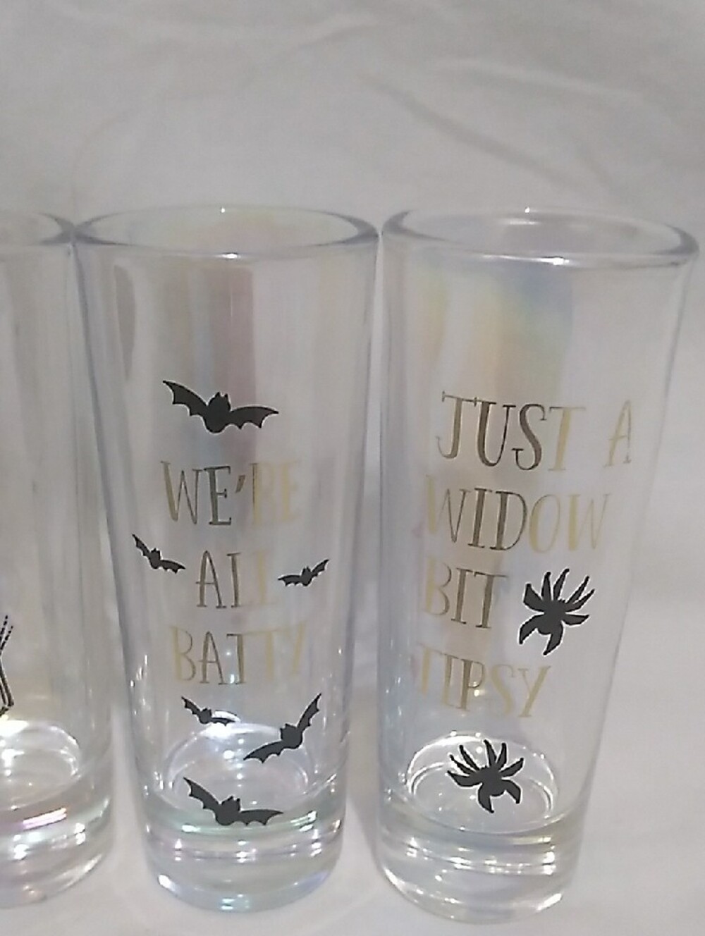 Halloween Tall Shot Glasses Set Of 4 - Clear with Black Spooky Icons(H1) - Picture 3 of 13